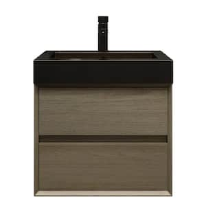 MIA 24 in. W x 20 in. D x 24 in. H Single Sink Floating Bath Vanity in Coffee Wood with Black Stainless Steel Top