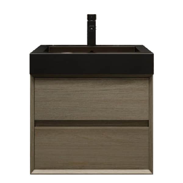 MIA 24 in. W x 20 in. D x 24 in. H Single Sink Floating Bath Vanity in Coffee Wood with Black Stainless Steel Top