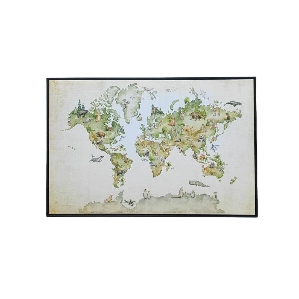 Animal World Map Framed Animal Art Print 24 in. x 36 in.