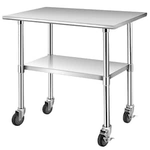 36 in. Silver Stainless Steel Commercial Kitchen Utility Table with Lockable Casters