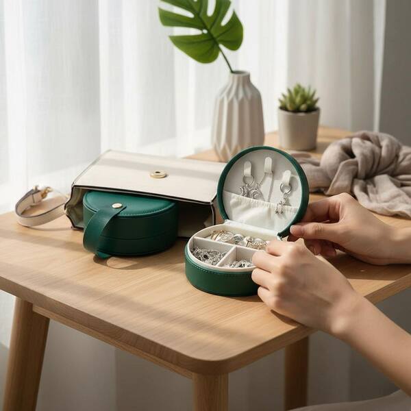 Dark Green 12 Pack Mini Leather Travel Jewelry Case, Bridesmaid