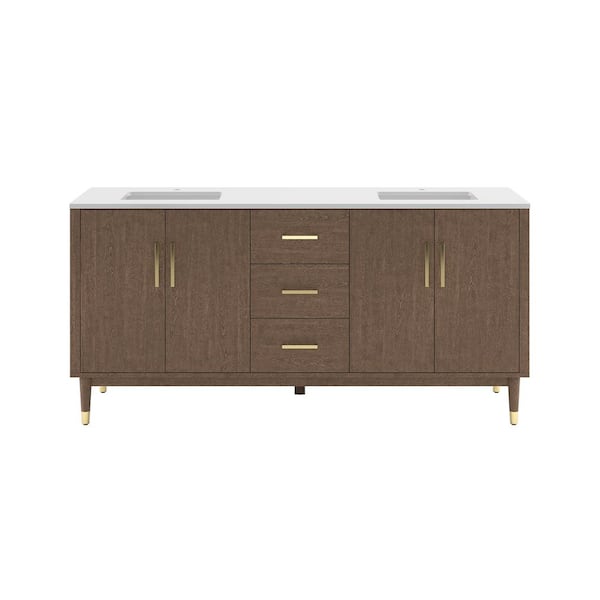 Sawyer 72 in. Single Sink Freestanding Mocha Birch Bath Vanity with White Quartz Top