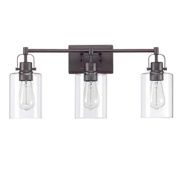 Miscool Mhate 23.64 in. 3 Light Dark Bronze Finish Vanity Light with Clear Glass Shade