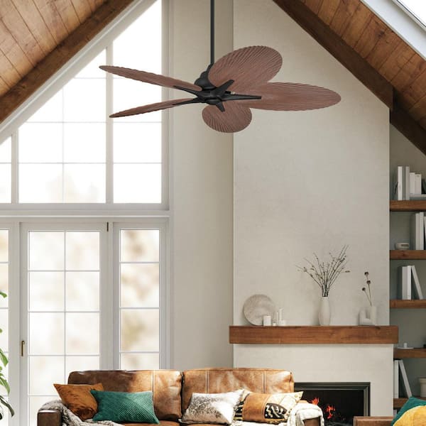 52 in. Black Finish Walnut Blades Angled Mount Wet Standard Outdoor Ceiling Fan with Hardwire Wall Control Included
