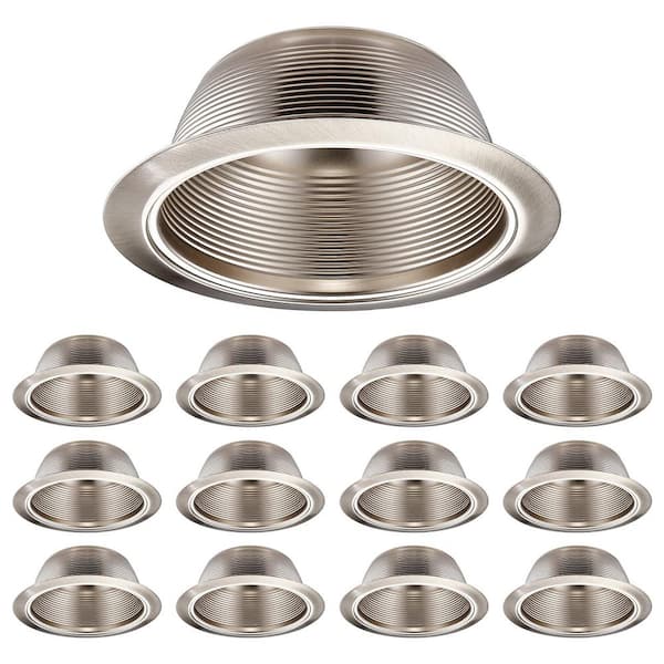 6 in. Satin Nickel Metal Classic Recessed Light Trim, Step Baffle with Detachable Ring for 6 in. Recessed Can (12-Pack)
