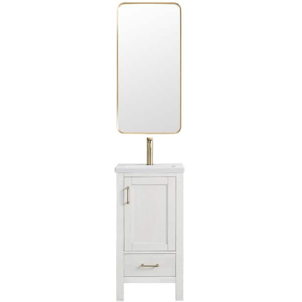 ROSWELL Gela 18.1 in. W x 15.8 in. D x 34.5 in. H Single Bath Vanity in White with White Drop-In Ceramic Basin and Mirror