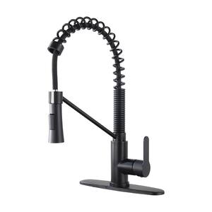 Single Handle Pull Down Sprayer Kitchen Faucet with Soap Dispenser Utility Faucet in Matte Black