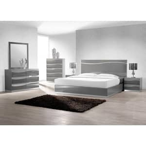 Leon 5-Piece Gray Modern King Wood Bedroom Set