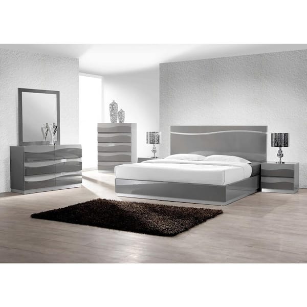 Best Master Furniture Leon 5-Piece Gray Modern King Wood Bedroom Set