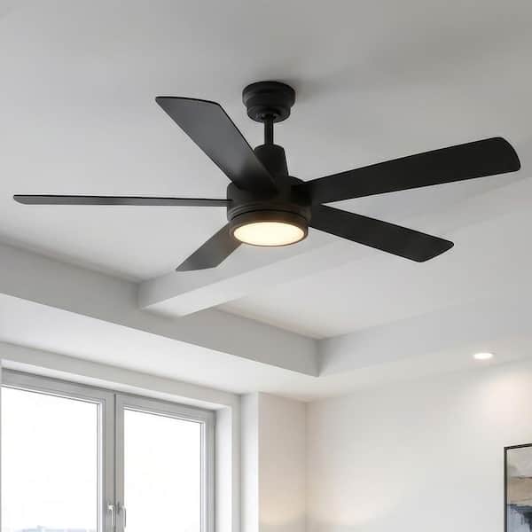 Fanelee 54 in. White Color Changing LED Matte Black Smart Ceiling Fan with Light Kit and Remote Powered by Hubspace