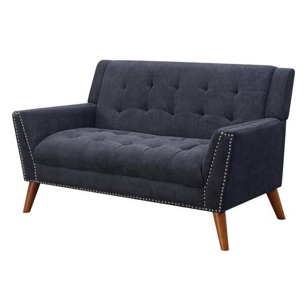 AC Pacific Kendall Grey Upholstered Mid-Century Tufted Loveseat