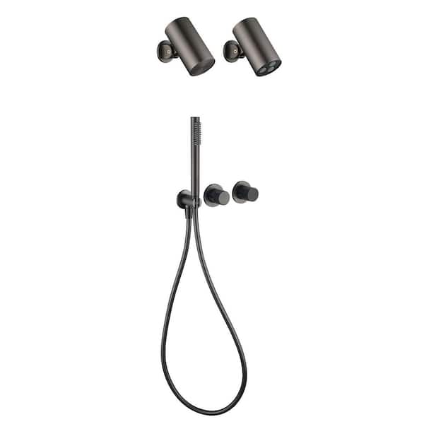 Digital Display 1-Spray 3 in. Dual Shower Head and Handheld Shower Head 2.1 GPM Wall Mounted Shower System in Gray