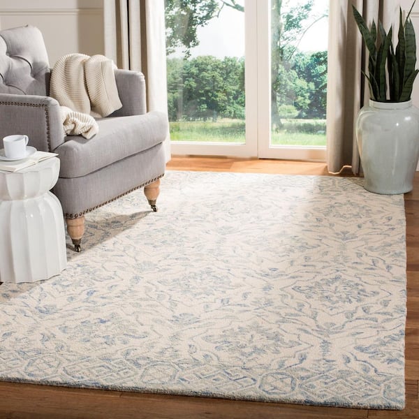 Dip Dye Light Blue/Ivory 8 ft. x 8 ft. Border Floral Medallion Square Area Rug