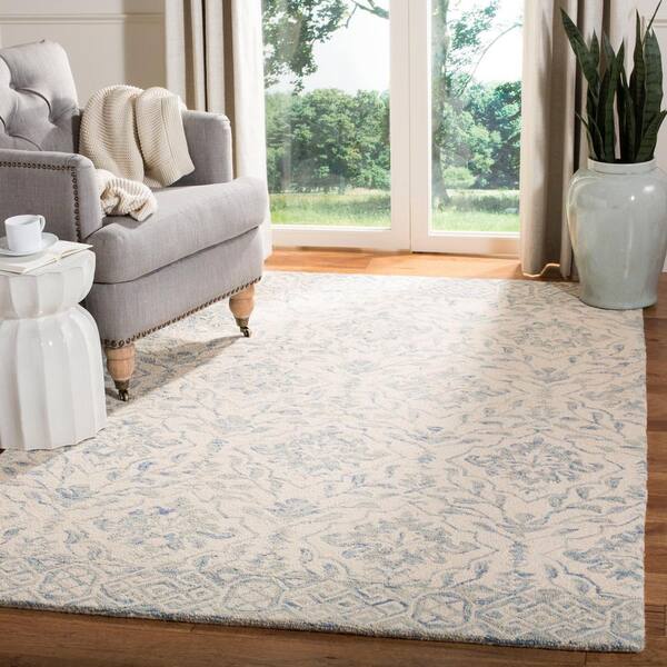 Dip Dye Light Blue/Ivory 9 ft. x 12 ft. Border Floral Medallion Area Rug