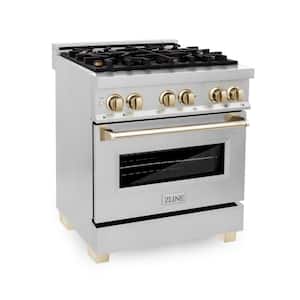 Autograph Edition 30" 4.0 cu. ft. Dual Fuel Range with Gas Stove and Electric Oven in Stainless Steel and Gold Accents