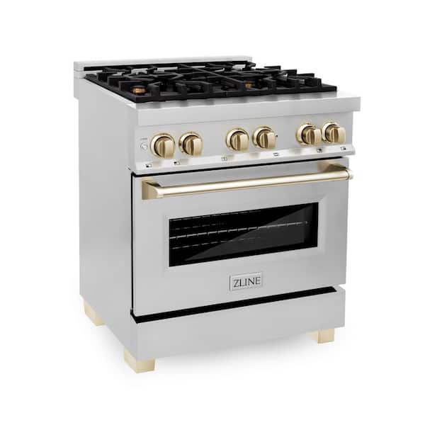 ZLINE Kitchen and Bath Autograph Edition 30 in. 4 Burner Dual Fuel Range in Stainless Steel and Polished Gold