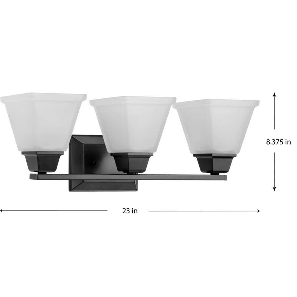 Matte Black Four-Light Bath Vanity Fixture with Etched Glass Shades