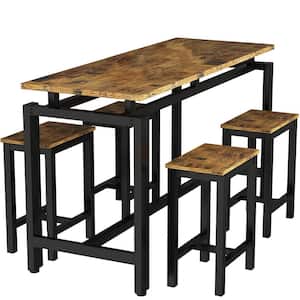 Classic 5-Pieace Dining Table Set with 1-Rectangular Table and 4-Chairs Wood Top and Metal Frame