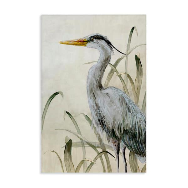 Heron with Traditional Grasses by Jacob Q Unframed Animal Graphic Art Print 24 in. x 16 in.