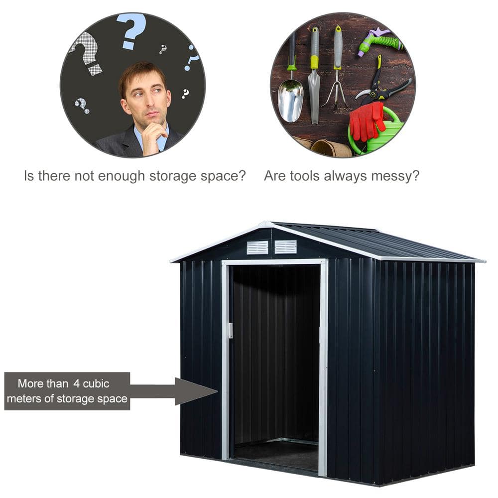 Outsunny Dark Gray Metal Storage Shed with Vents and Sliding Doors