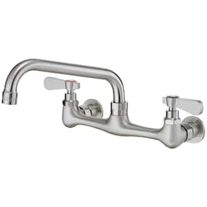 Double Handles Wall Mount Modern Standard Kitchen Faucet With 8 Inch Swivel Spout 8" Center in Brushed Nickel