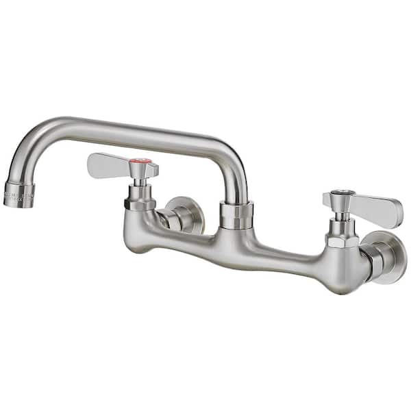 Double Handle Wall Mount with 8 in. Swivel Spout Standard Kitchen Faucet in Brushed Nickel