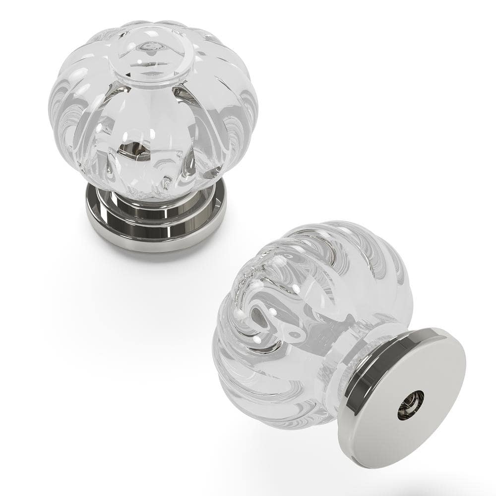 Polished Nickel Round Crystal Cabinet Knob with Mounting Hardware