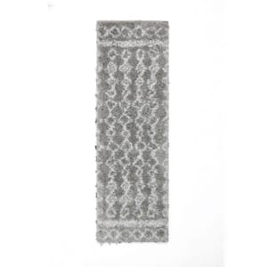 Puffy Grey/White 2 ft. x 5 ft. Polyester Runner Rug