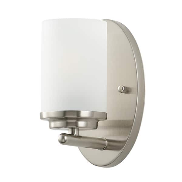 Modern 4.33 in. 1-Light Brushed Nickel Wall Sconce Contemporary Wall Light Fixture with Frosted Glass Shade