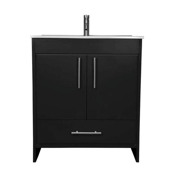 VOLPA USA AMERICAN CRAFTED VANITIES Pacific 30 in. x 18 in. D Bath Vanity in Black with Ceramic Vanity Top in White with White Basin