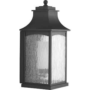 Maison Collection 1-Light Textured Black Clear Water Seeded Glass Farmhouse Outdoor Large Wall Lantern Light