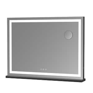 22 in. W x 32 in. H Square Black Frame LED Makeup Mirror, Lighted Mirror with Dimmable 3 Modes, Touch Screen Control