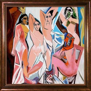 Les Demoiselles D'Avignon by Pablo Picasso Verona Cafe Framed People Oil Painting Art Print 28 in. x 28 in.