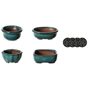 Decorative Mini Glazed Ceramic Bonsai Succulent Pots Flower Planter with Drainage Holes, (4-Pack)