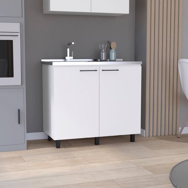 Adrinfly 39.37 in. W x 20.67 in. D x 35.04 in. H Freestanding Utility Base Cabinet with Stainless Steel Countertop and Door