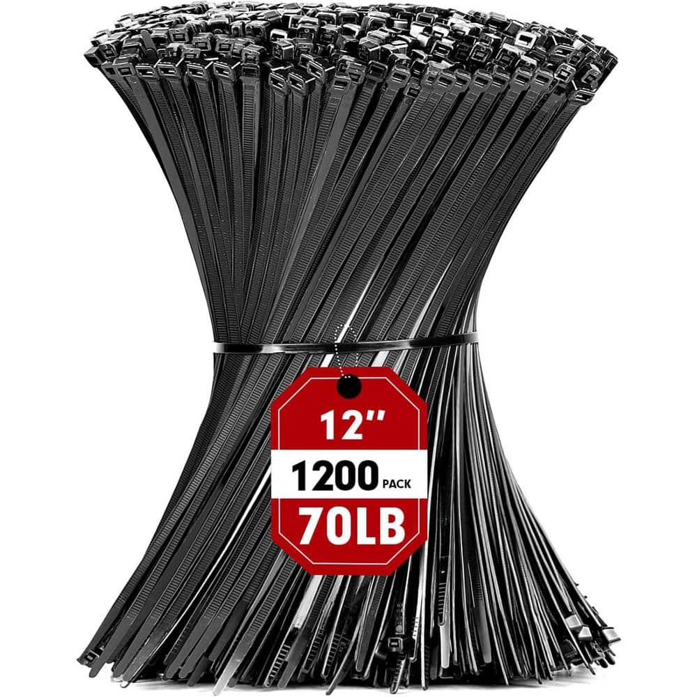 1200PCS 12 in. Heavy Duty UV Resistant Nylon Cable Zip Ties with 70lb Tensi