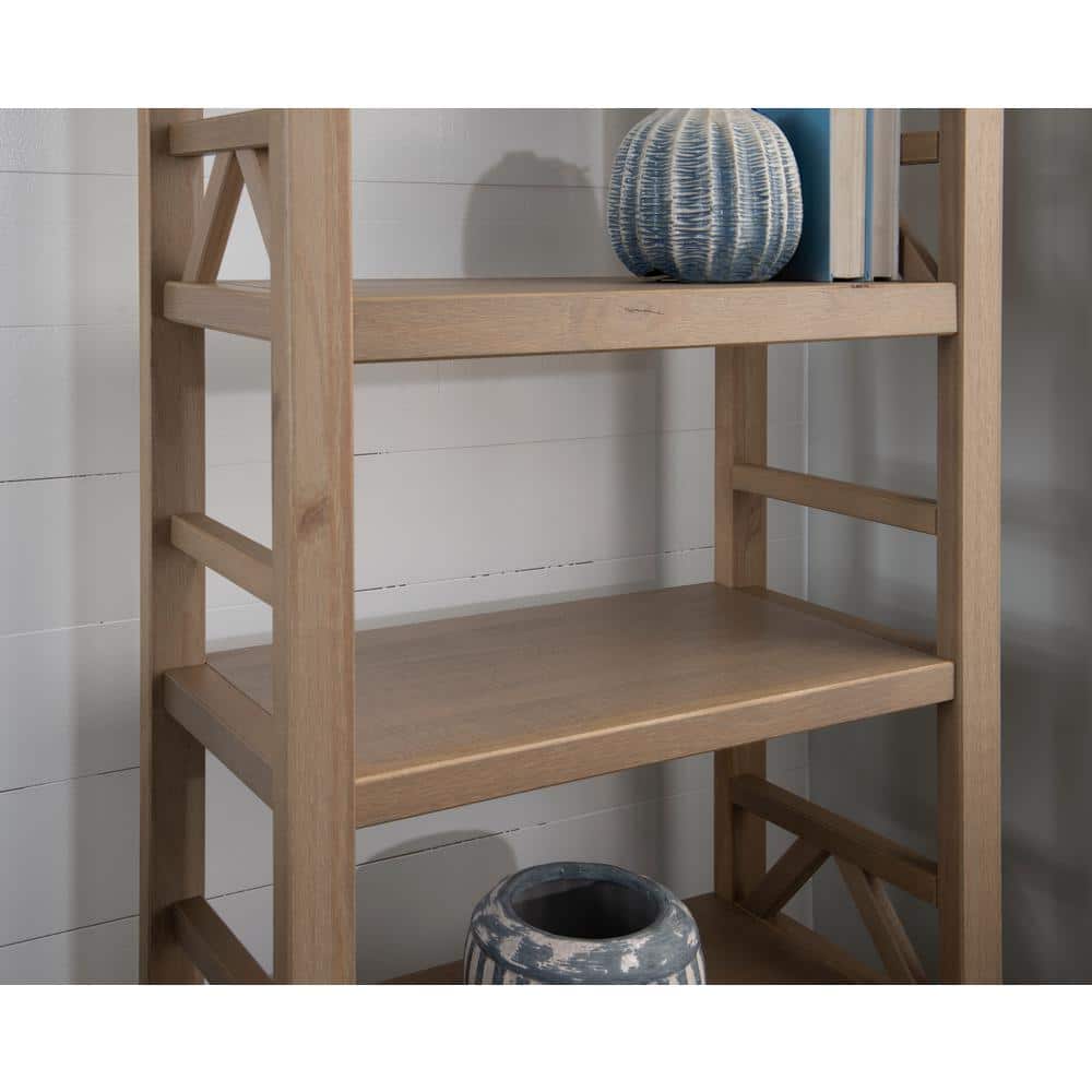 Rustic Gray Pine Wood 4-Shelf Bookcase