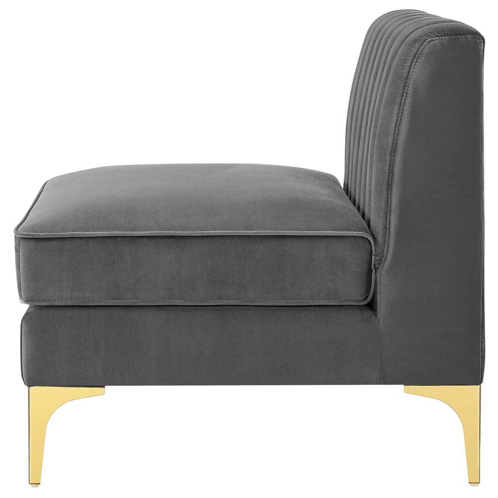Gray Velvet and Gold Metal Armless Chair