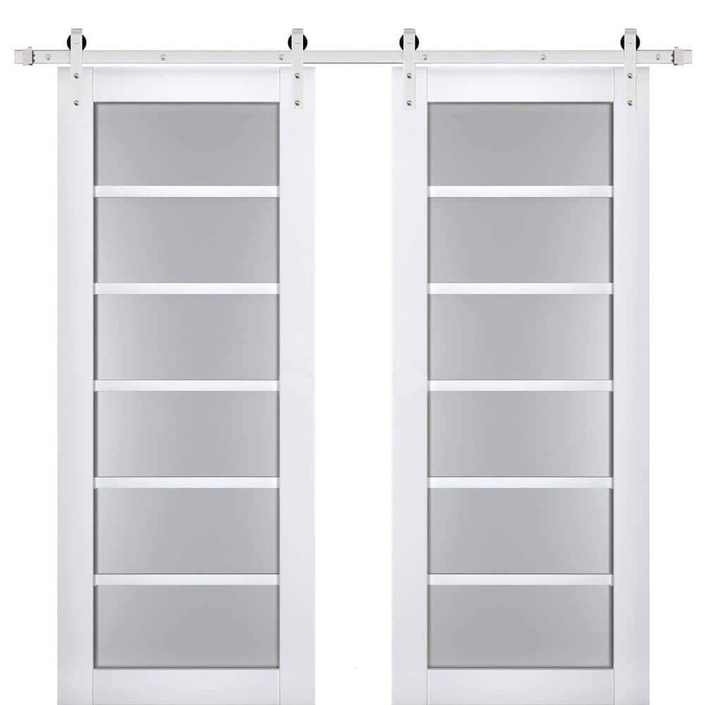Assemble Required 32 in. x 84 in. 2-Panel Frosted Glass White Solid Wood Sliding Barn Door with Hardware Kit price history on PriceWatchPro