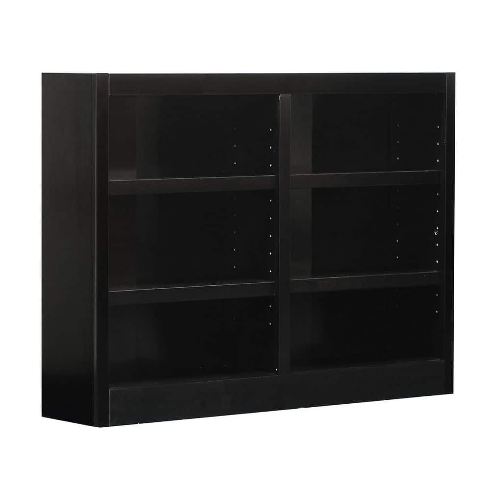 Espresso Finish Solid Wood Adjustable Double Wide Bookcase