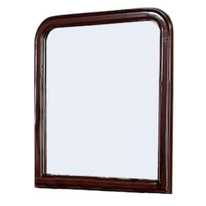 34 in. H x 37 in. W Modern Rectangle Wooden Framed Brown Decorative Mirror with Curved Edges