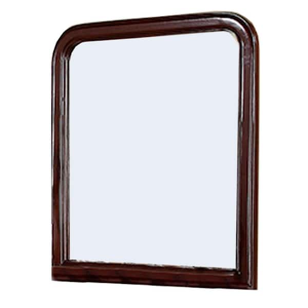 Benjara 34 in. H x 37 in. W Modern Rectangle Wooden Framed Brown Decorative Mirror with Curved Edges