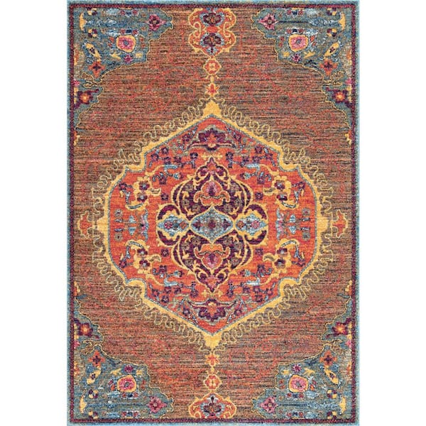 nuLOOM Maranda Vintage Medallion Orange 5 ft. x 8 ft. Area Rug