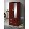 Condition photo showing New/Like New for  2 Door Armoire with 2 Drawers and Mirror Mahogany - Hodedah Import(2 BOXES) 