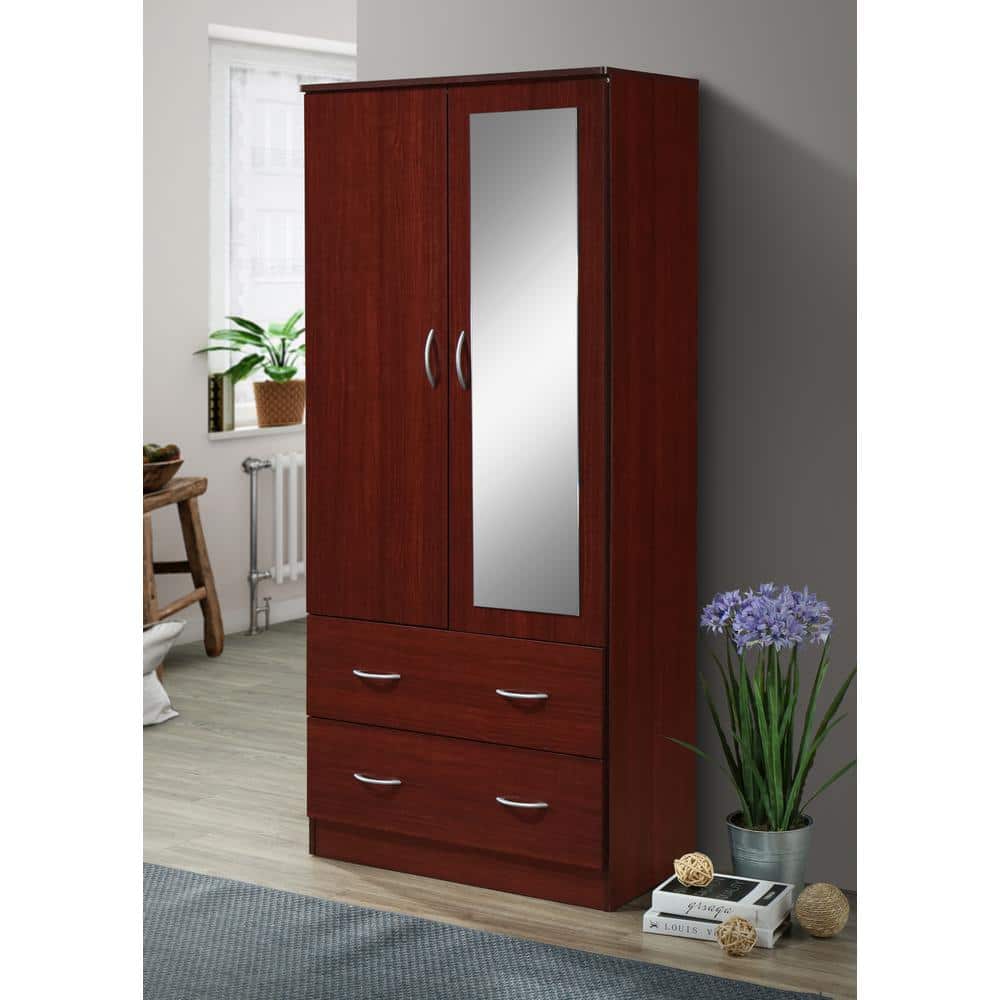 Mahogany 2-Door Armoire with Mirror and Drawers