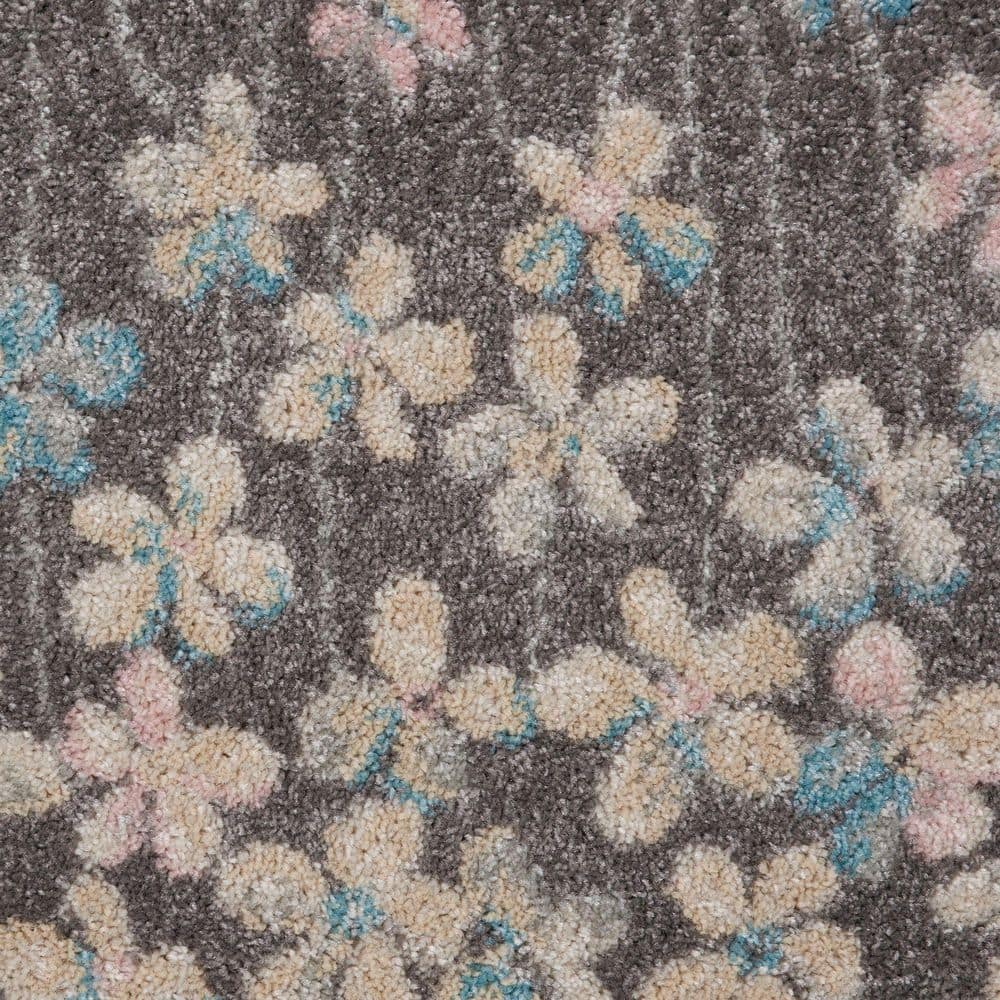 Handmade Floral Grey & Beige Viscose Blend Area Rug - 24"x5"