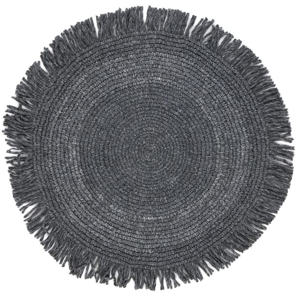 Renewal 3 ft. x 3 ft. Black Solid Fringe Round Area Rug