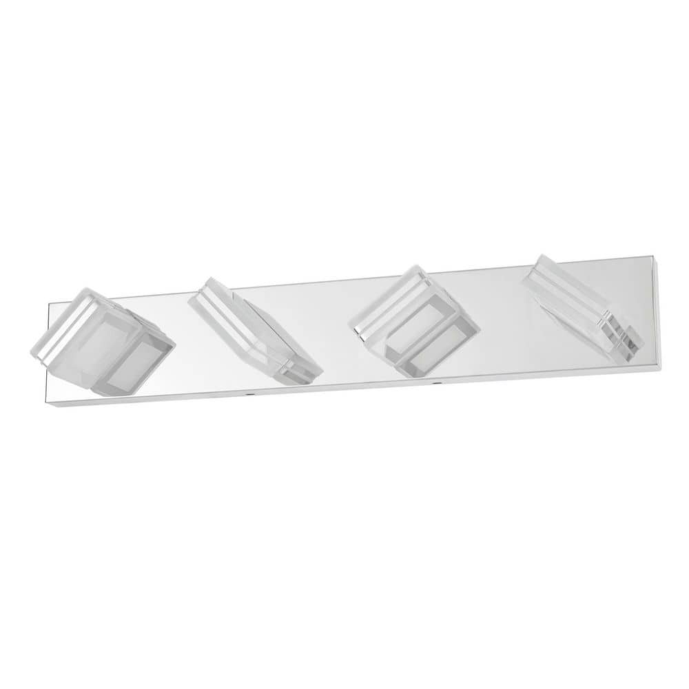 Modern 25.6 in. 4-Light Chrome LED Bathroom Vanity Light with Rotatable 360° Heads with Acrylic Shade, Dimmable price history on PriceWatchPro