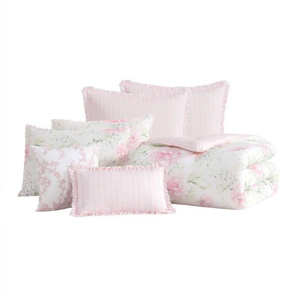 Laura Ashley Serenity Roses Reversible 7-Piece Light Pink Cotton