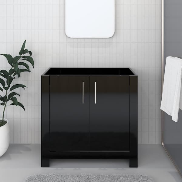 VOLPA USA AMERICAN CRAFTED VANITIES Austin 36 in. W x 20 in. D 35 in. H Bath Vanity Cabinet without Top in Glossy Black